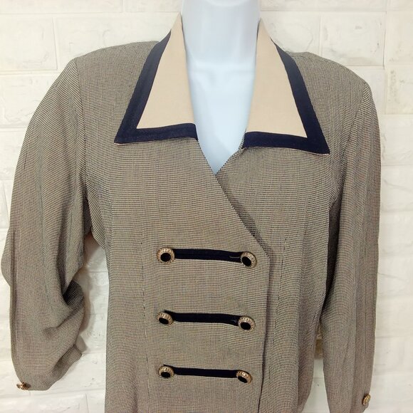 Vintage '80s Perceptions IreneB Blazer Top Border Collar Military-Style Lady(12) - Picture 2 of 14